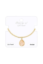 Lily Fossil Beaded Charm Anklet - GF