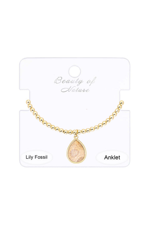 Lily Fossil Beaded Charm Anklet - GF