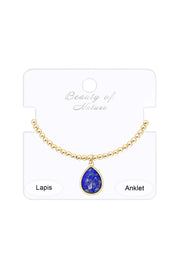 Lapis Beaded Teardrop Charm Anklet - GF