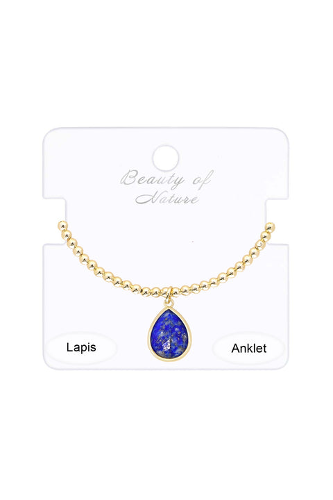Lapis Beaded Teardrop Charm Anklet - GF