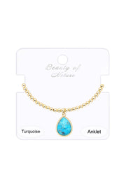 Turquoise Beaded Charm Anklet - GF