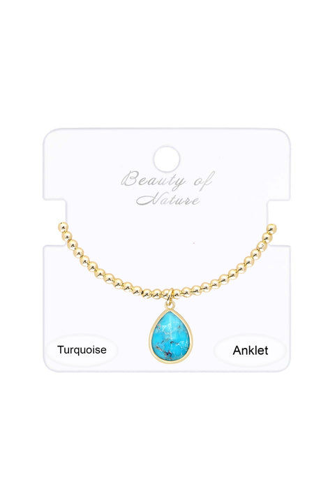 Turquoise Beaded Charm Anklet - GF