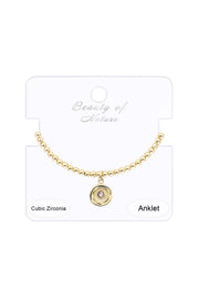 CZ Disc Beaded Charm Anklet - GF