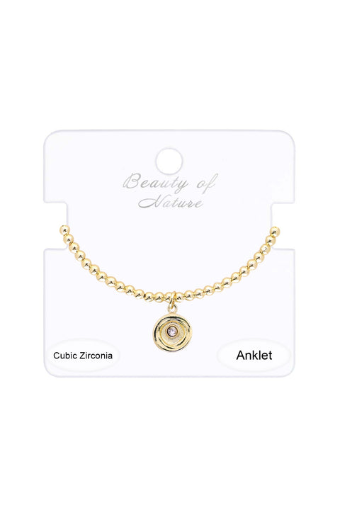 CZ Disc Beaded Charm Anklet - GF
