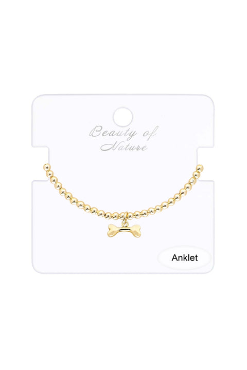 Dog Bone Beaded Charm Anklet - GF