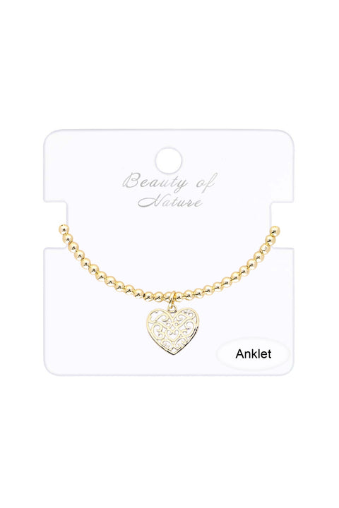 Heart Charm Beaded Anklet - GF