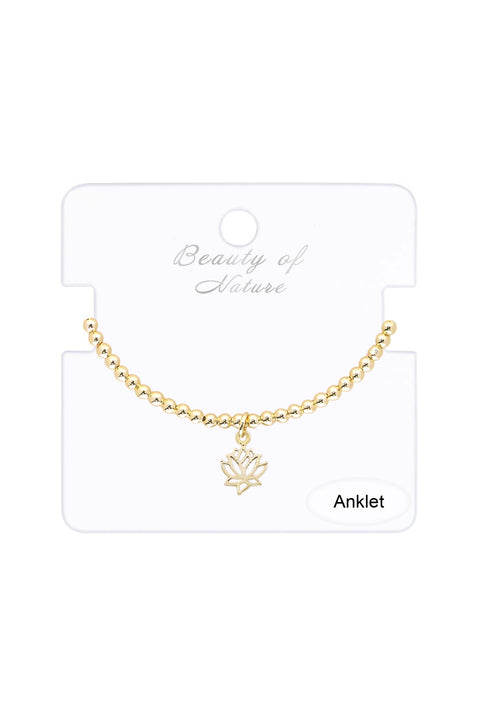 Lotus Charm Beaded Anklet - GF