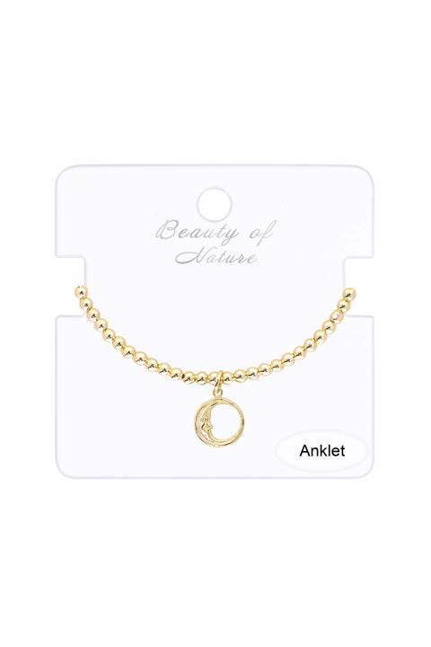 Moon Charm Beaded Anklet - GF