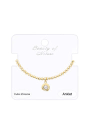 Cubic Zirconia Beaded Charm Anklet - GF