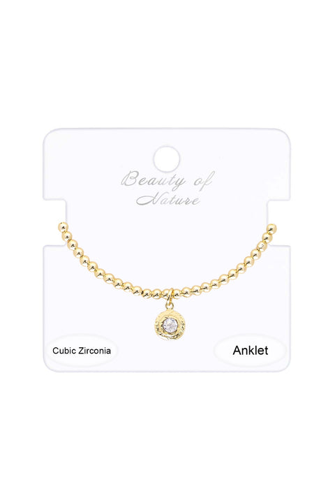 Cubic Zirconia Beaded Charm Anklet - GF