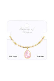 Rose Quartz Beaded Charm Bracelet - GF