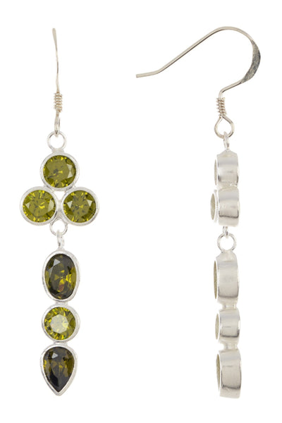 Sterling Silver & Peridot CZ Pendulum Drop Earrings - SS