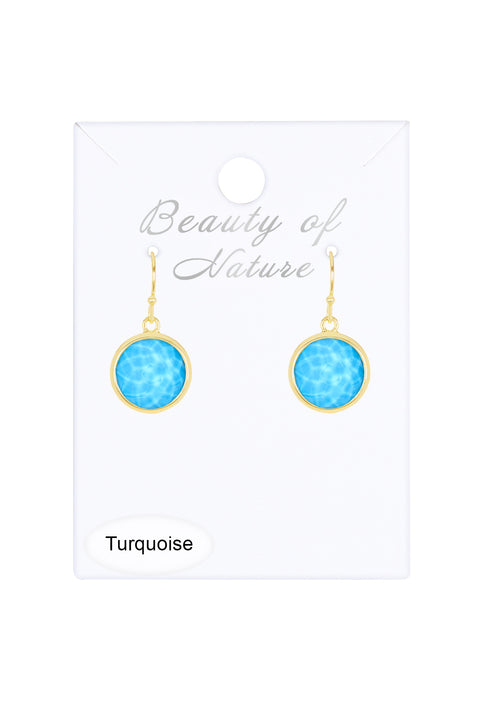 Turquoise Quartz Fancy Cut Round Earrings - GF