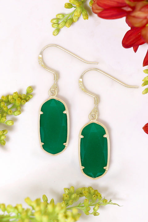 Green Chancedony Crystal Drop Earrings - GF