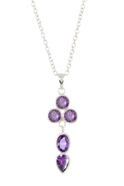 Sterling Silver & Amethyst CZ Pendulum Pendant Necklace - SS