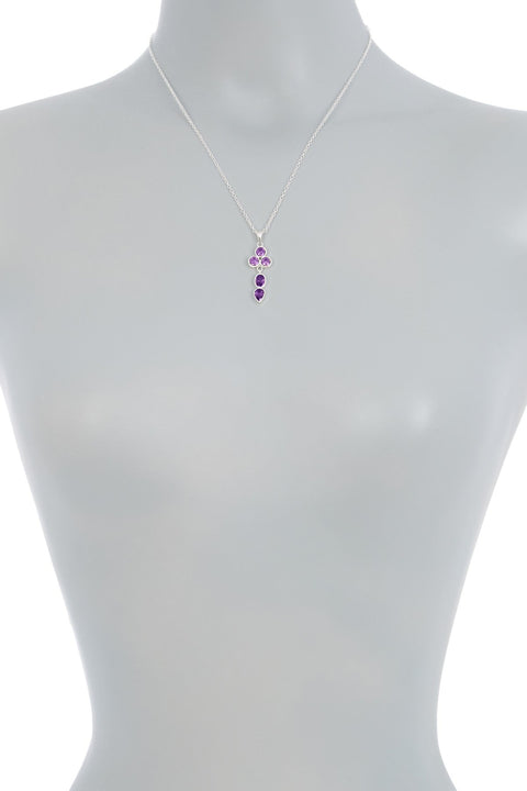 Sterling Silver & Amethyst CZ Pendulum Pendant Necklace - SS