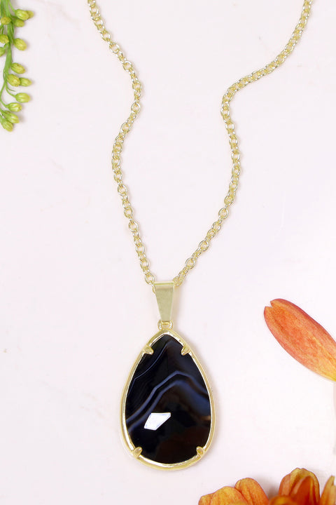 Black Onyx Pear Cut Pendant Necklace - GF