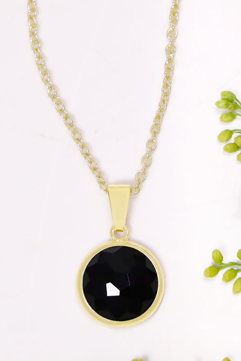 Black Onyx Round Pendant Necklace - GF