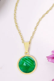 Green Lace Agate Round Pendant Necklace - GF