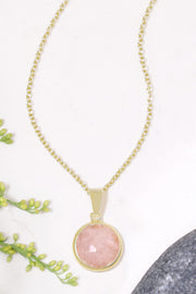Rose Quartz Round Pendant Necklace - GF