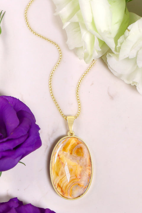 Crazy Lace Agate Cabochon Necklace - GF