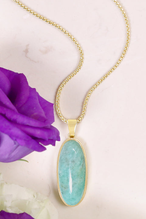 Amazonite Oval Pendant Necklace - GF