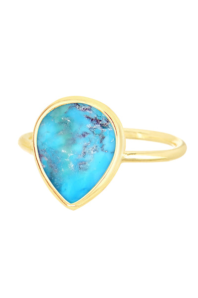 Stabilized Turquoise Teardrop Ring - GF
