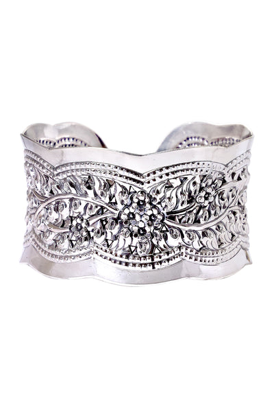 Sterling Silver Handmade Flower Cuff Statement Bracelet - SS