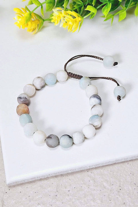 Matte Amazonite Mala Beads Adjustable Bracelet