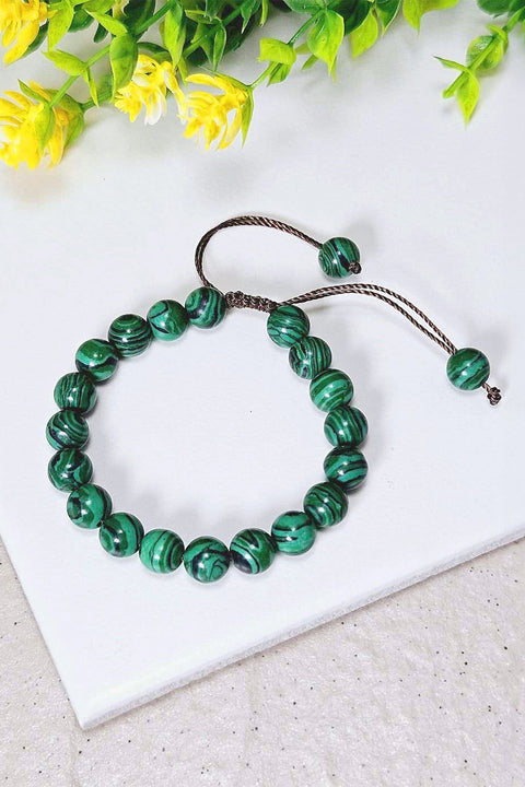 Malachite Mala Beads Adjustable Bracelet