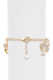 Black Crystal Heart & Multi-Charm Bracelet - BR