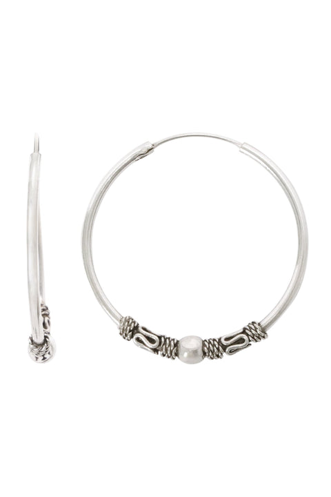 Sterling Silver Bali Hoop Earrings - SS