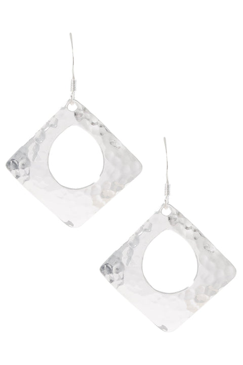 Sterling Silver Hammered Square Drop Earrings - SS