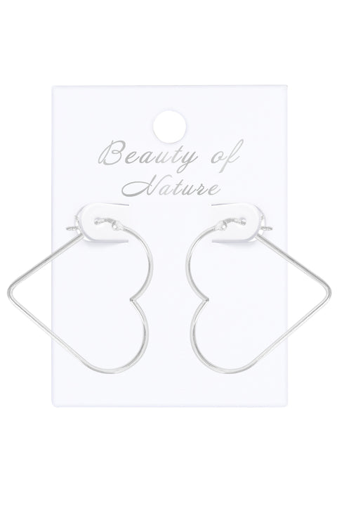 Sterling Silver Big Heart Hoop Earrings - SS