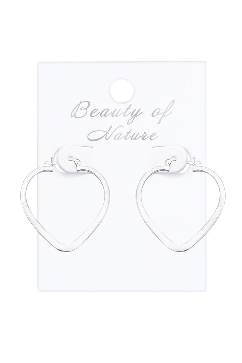 Sterling Silver Big Heart Hoop Earrings - SS