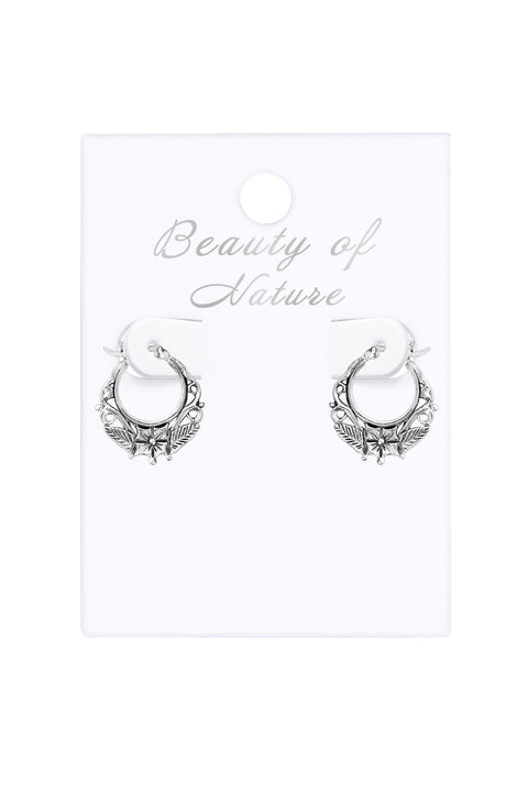 Sterling Silver Floral Filigree Hoop Earrings - SS