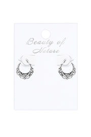 Sterling Silver Floral Pattern Hoop Earrings - SS