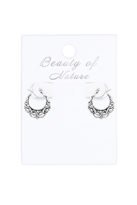 Sterling Silver Floral Pattern Hoop Earrings - SS