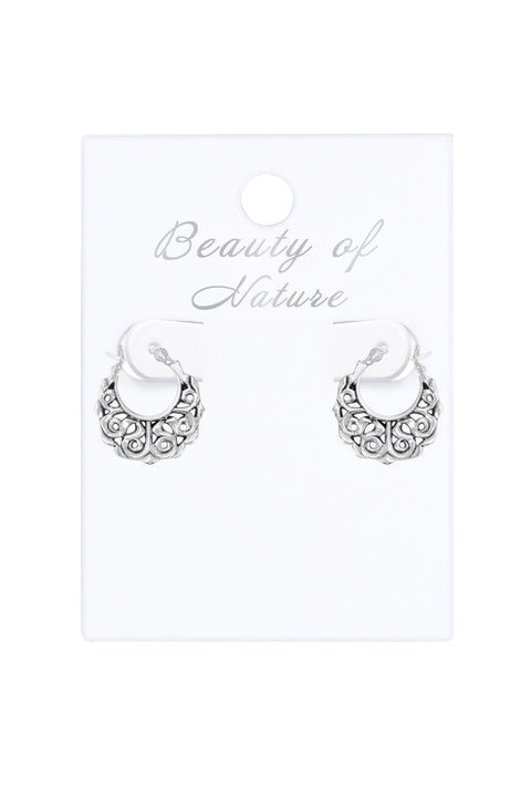 Sterling Silver Filigree Hoop Earrings - SS