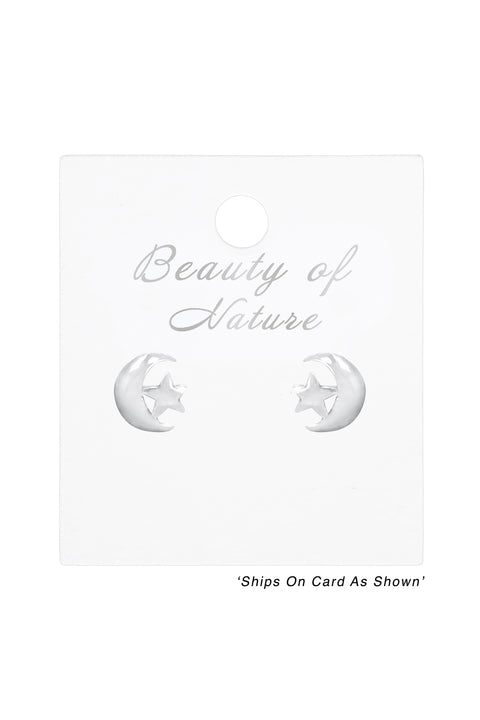 Sterling Silver Moon & Star Post Earrings - SS