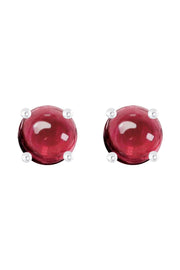 Sterling Silver Garnet Round Stud Earrings - SS