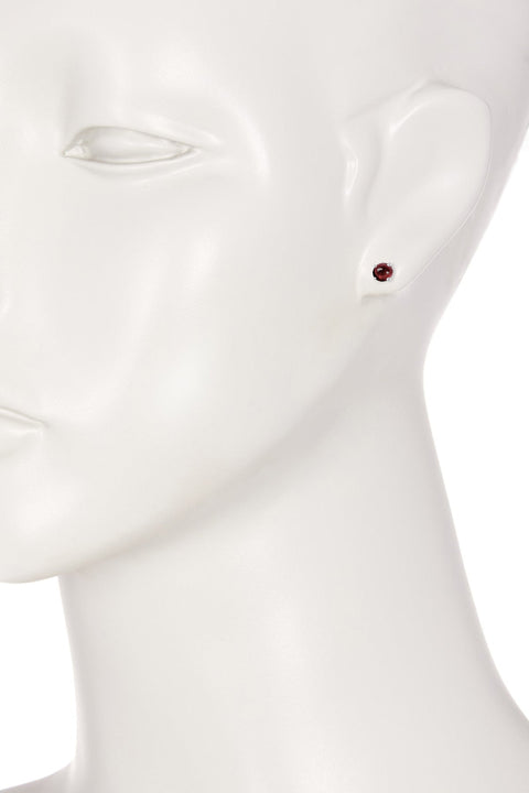 Sterling Silver Garnet Round Stud Earrings - SS