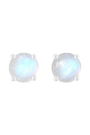 Sterling Silver Rainbow Moonstone Round Stud Earrings - SS