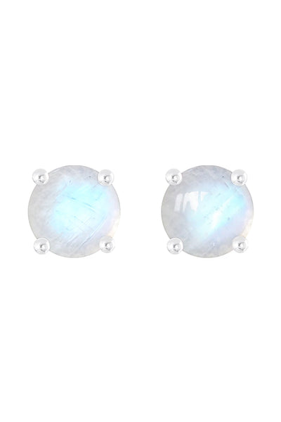 Sterling Silver Rainbow Moonstone Round Stud Earrings - SS