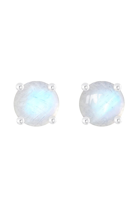 Sterling Silver Rainbow Moonstone Round Stud Earrings - SS