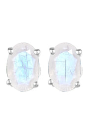 Sterling Silver Rainbow Moonstone Oval Stud Earrings - SS