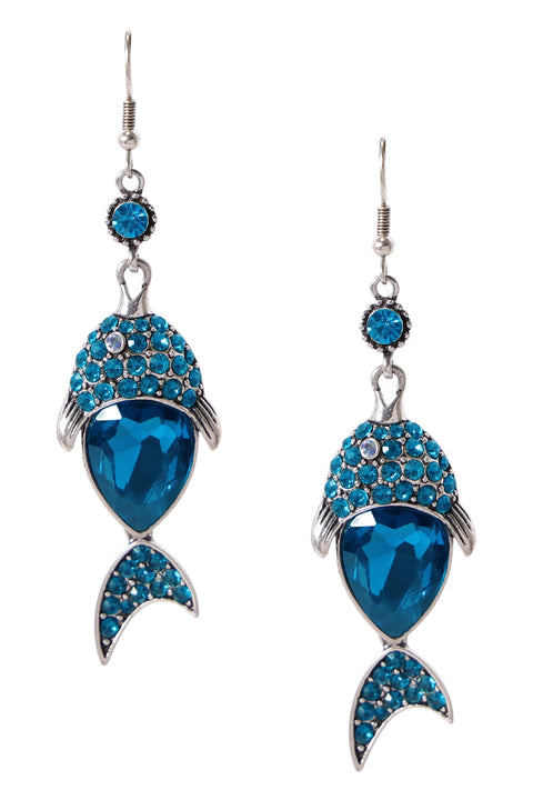 Blue Austrian Crystal Fish Drop Earrings - SF