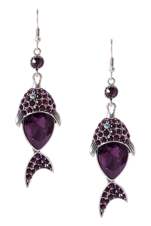 Amethyst Austrian Crystal Fish Drop Earrings - SF