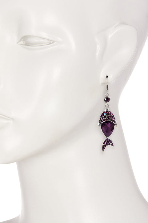 Amethyst Austrian Crystal Fish Drop Earrings - SF