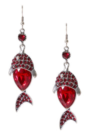 Red Austrian Crystal Fish Drop Earrings - SF